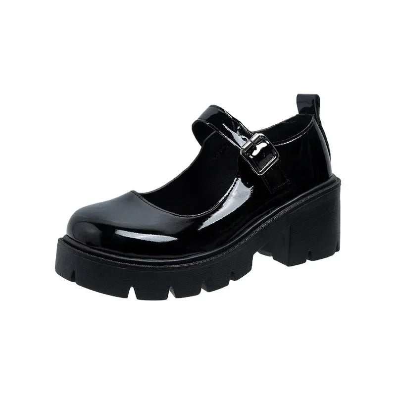 Mocassins Chunky Mary Jane vernis noir
