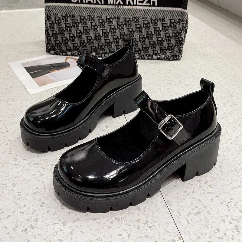 Mocassins Chunky Mary Jane vernis noir
