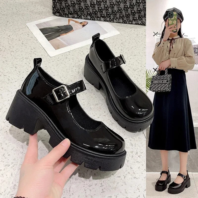 Mocassins Chunky Mary Jane vernis noir