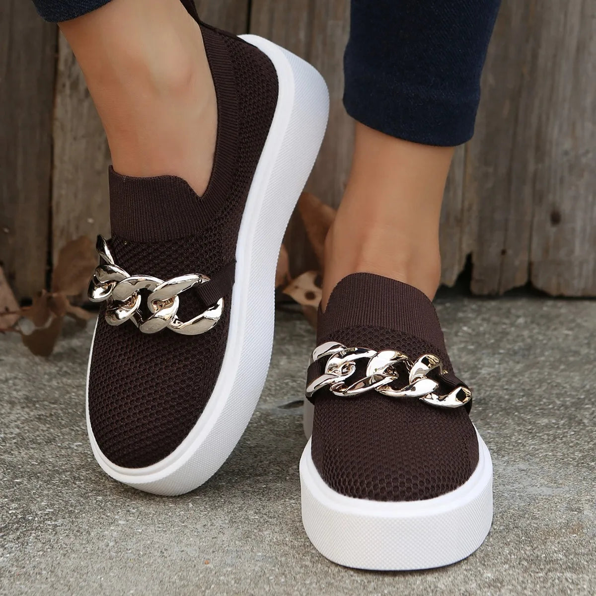 Mocassins à plateforme à chaine métallique