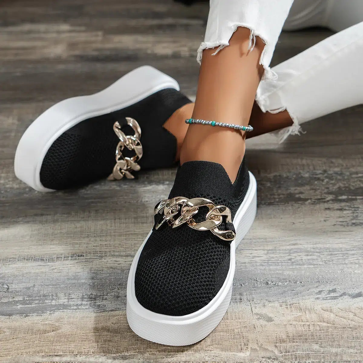 Mocassins à plateforme à chaine métallique
