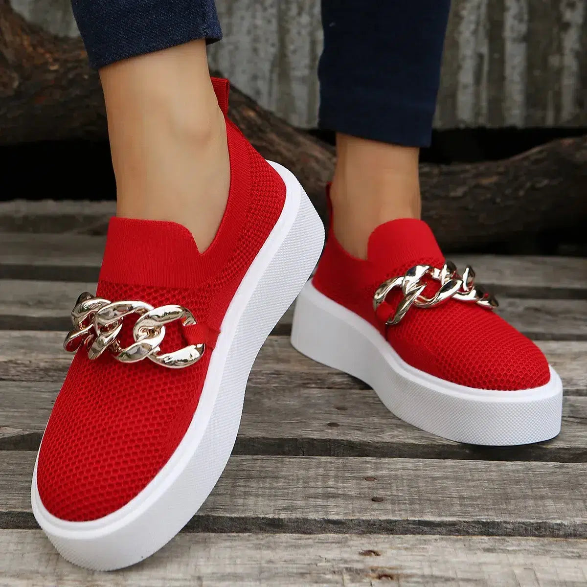 Mocassins à plateforme à chaine métallique