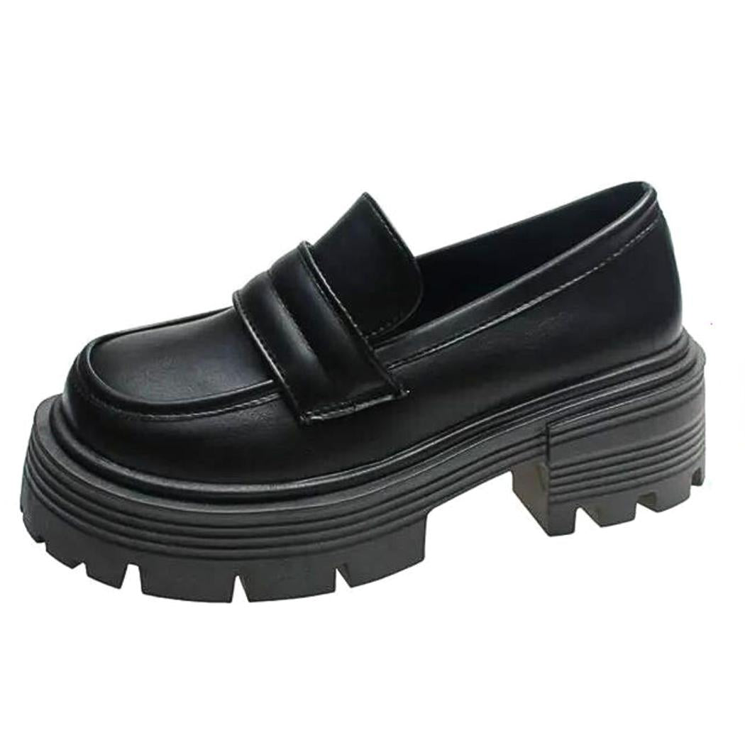 Mocassins plateformes en cuir synthétique blanc ou noir