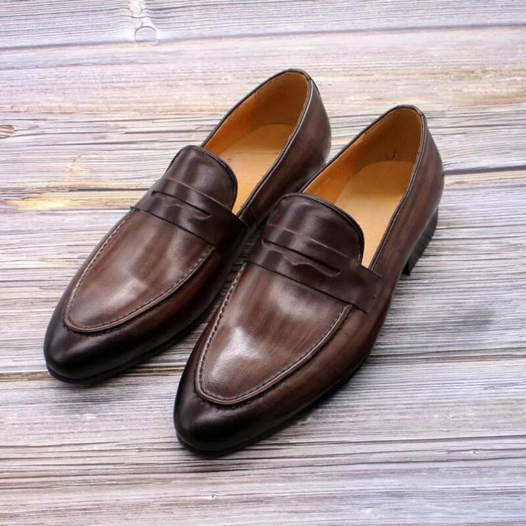 Mocassins en cuir véritable marron foncé pour homme