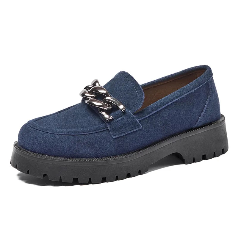 Mocassins en daim à boucle dorée et semelle épaisse