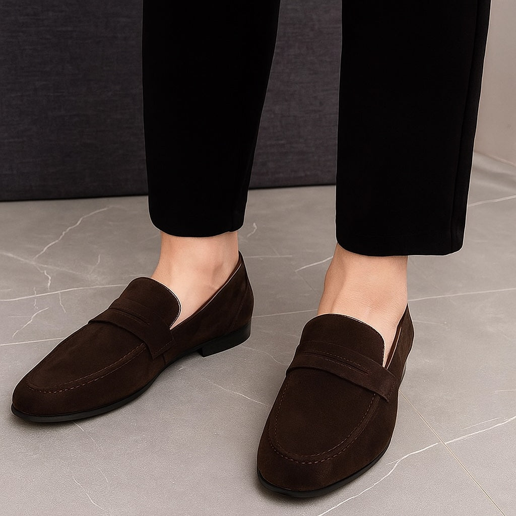 Mocassins en daim à talon carré pour hommes