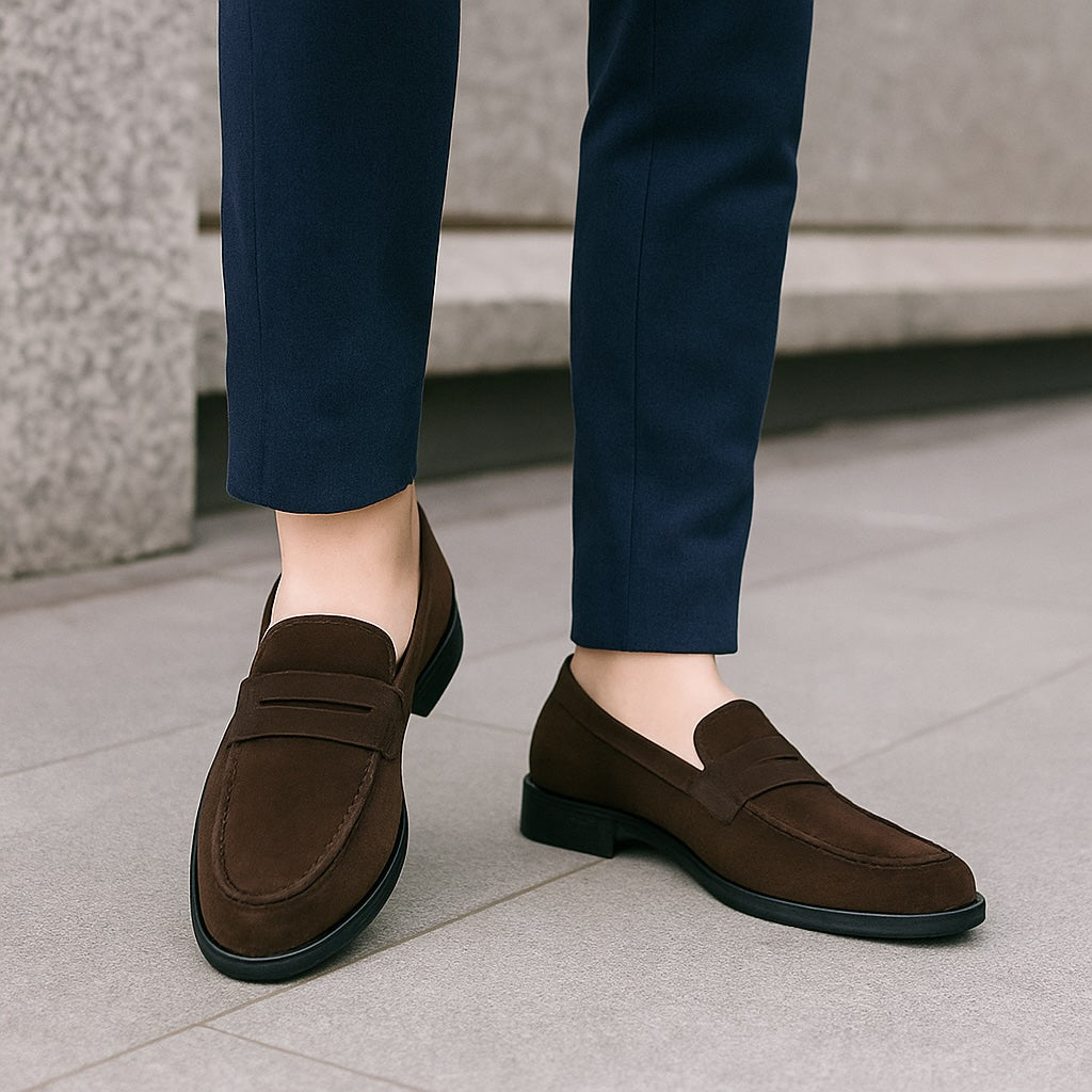 Mocassins en daim à talon carré pour hommes