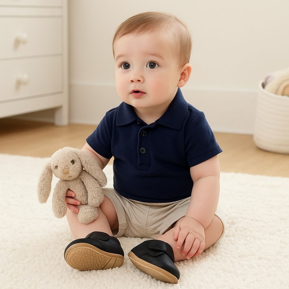 Mocassins effet cuir à scratch avec semelle antidérapante pour bébé garçon