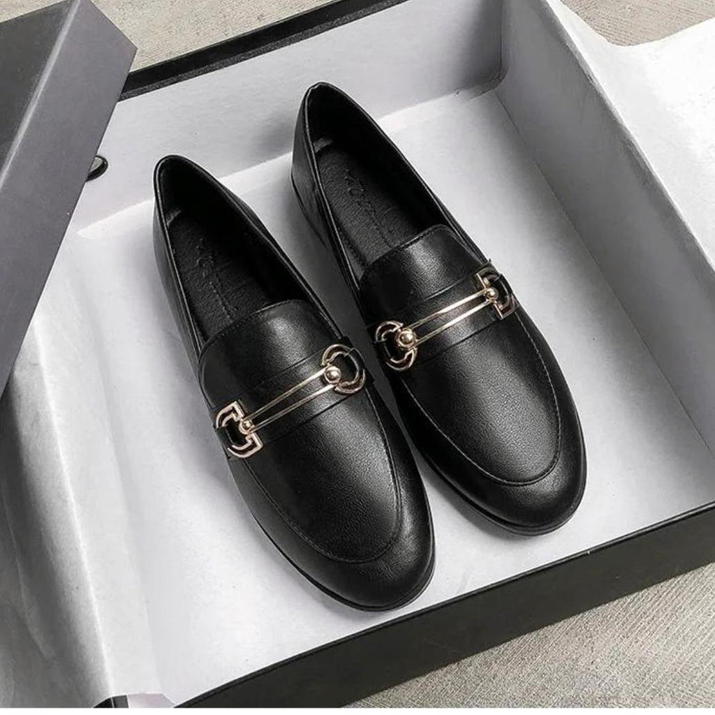 Mocassins élégants à talons carrés en cuir synthétique pour femme