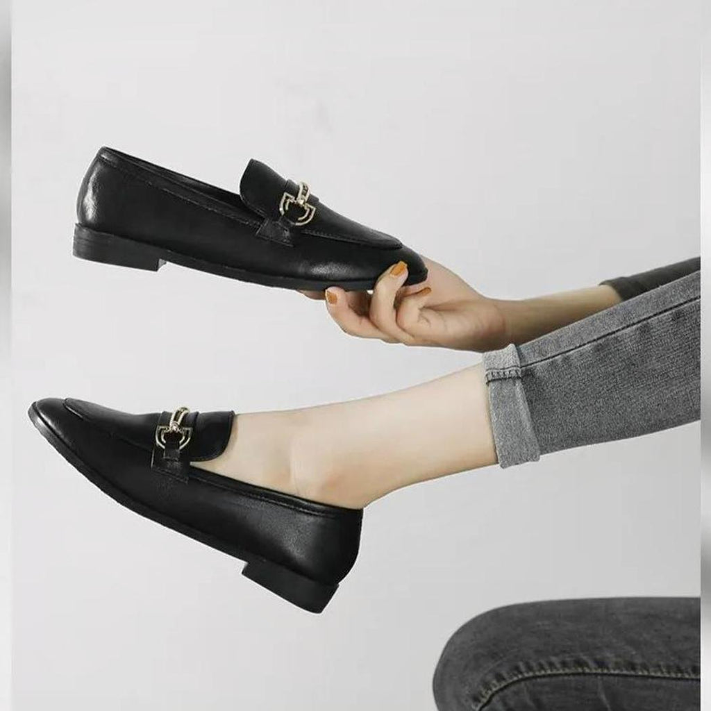 Mocassins élégants à talons carrés en cuir synthétique pour femme
