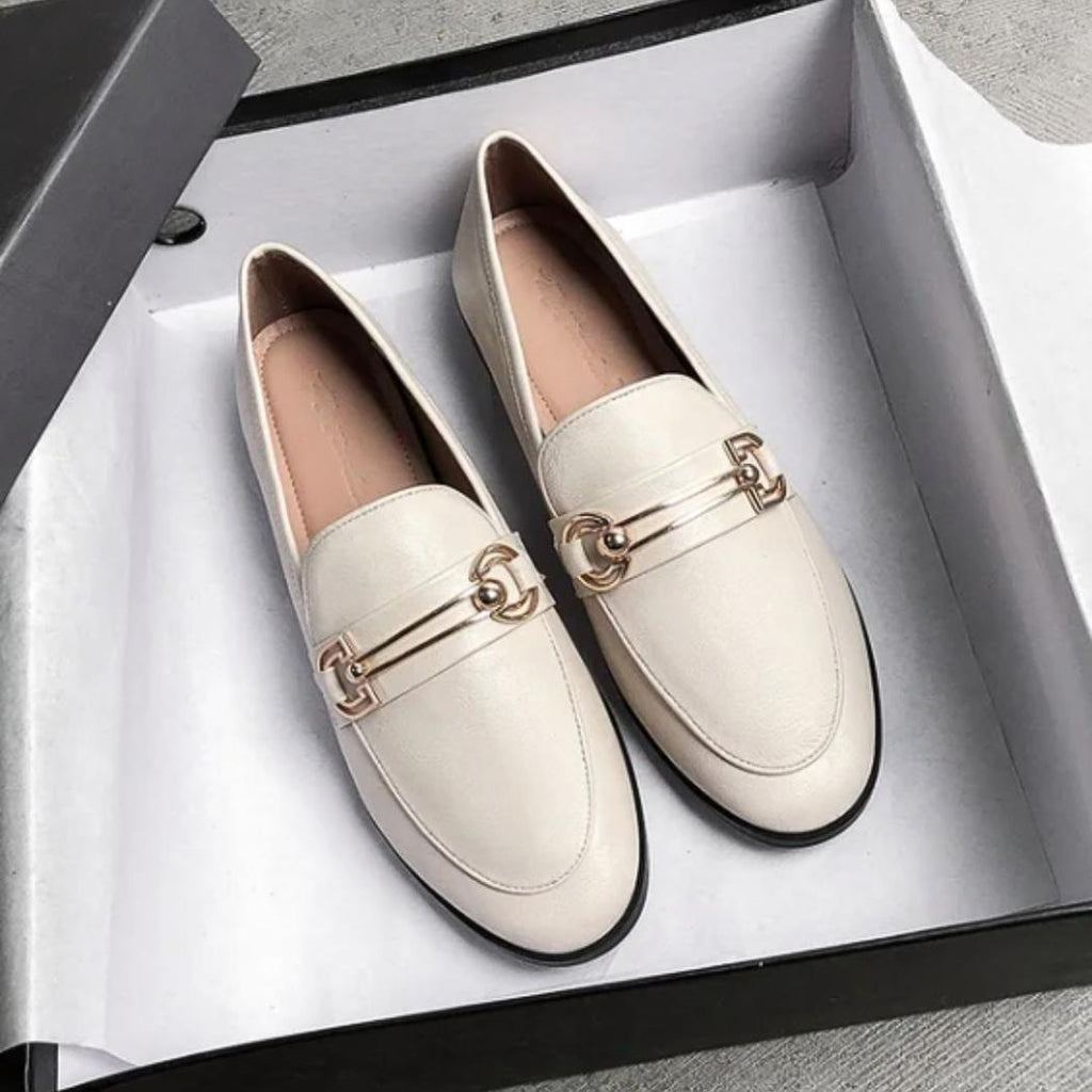 Mocassins élégants à talons carrés en cuir synthétique pour femme