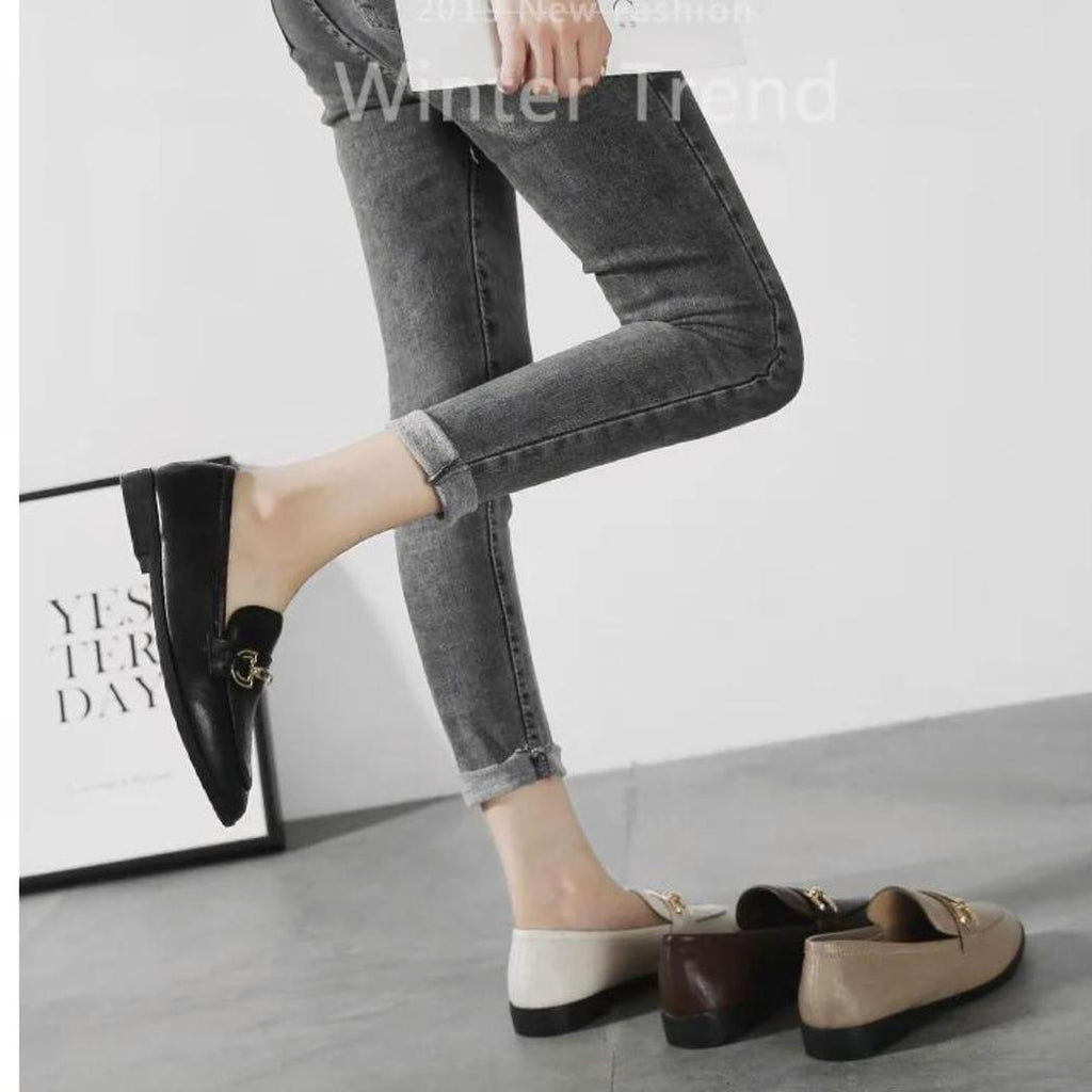 Mocassins élégants à talons carrés en cuir synthétique pour femme