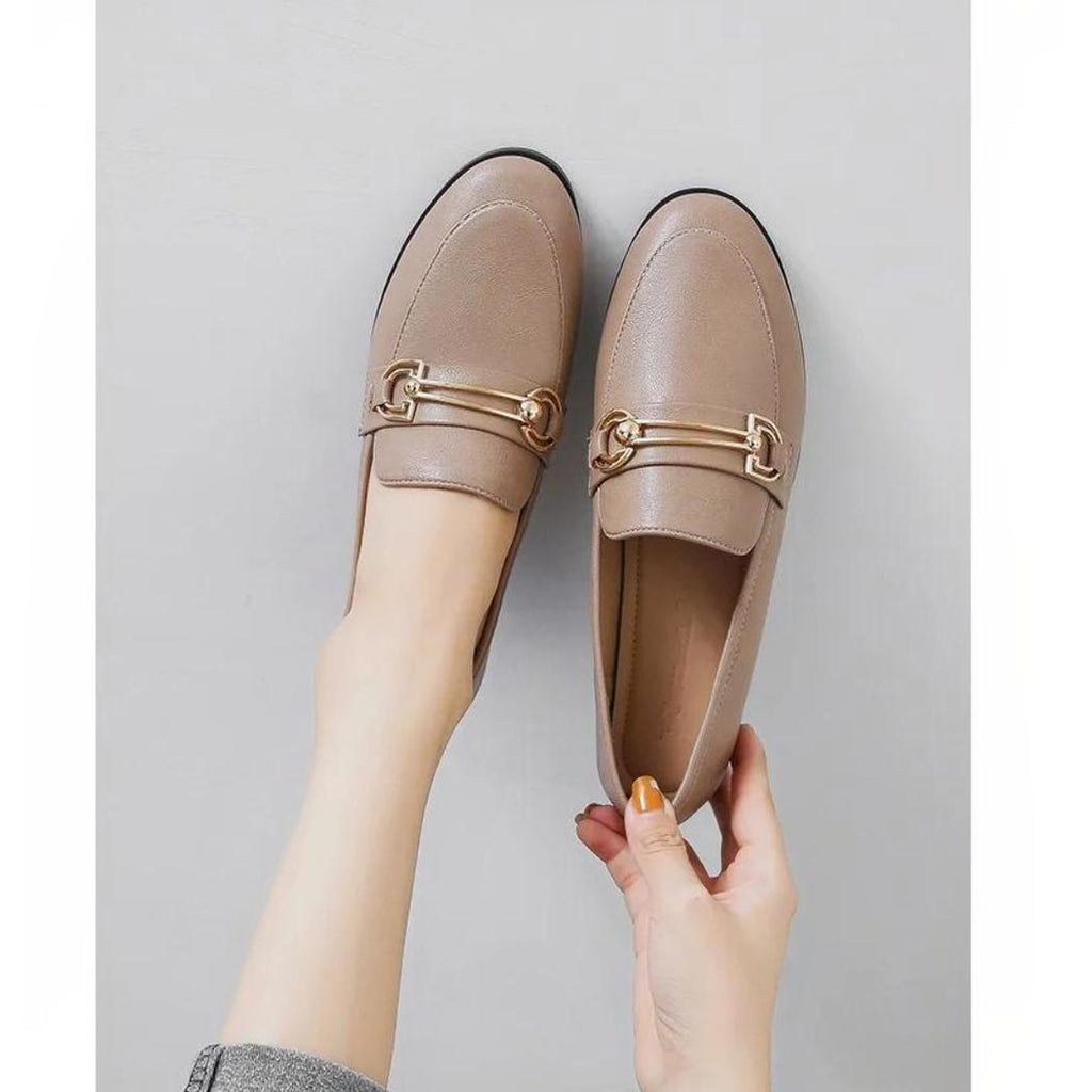 Mocassins élégants à talons carrés en cuir synthétique pour femme