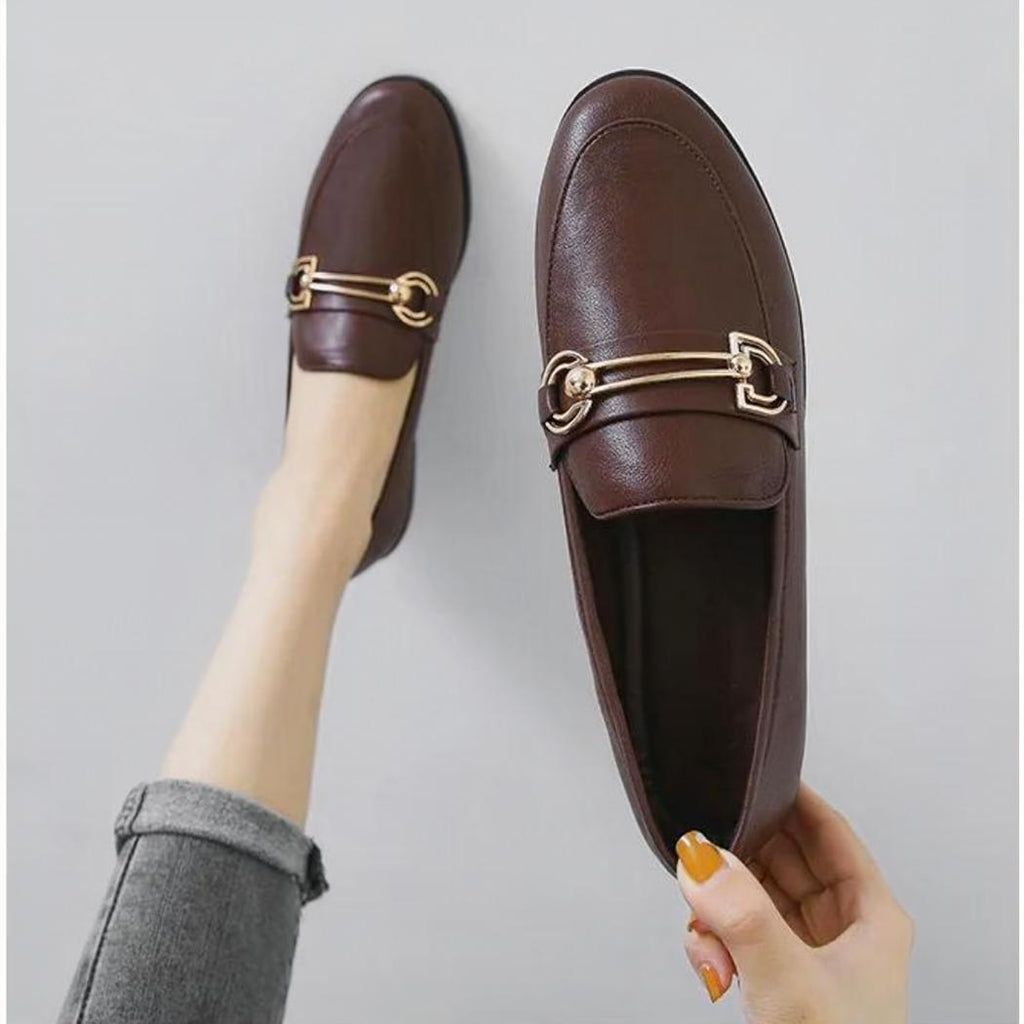 Mocassins élégants à talons carrés en cuir synthétique pour femme