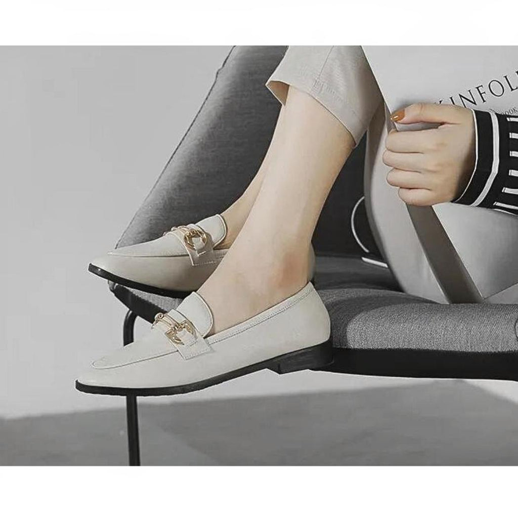 Mocassins élégants à talons carrés en cuir synthétique pour femme
