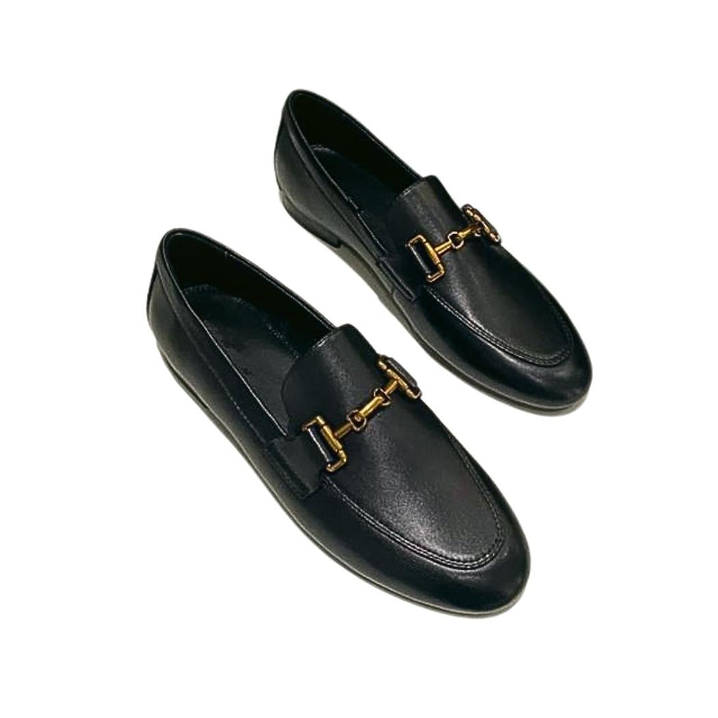 Mocassins pour femme en cuir véritable noir ou kaki