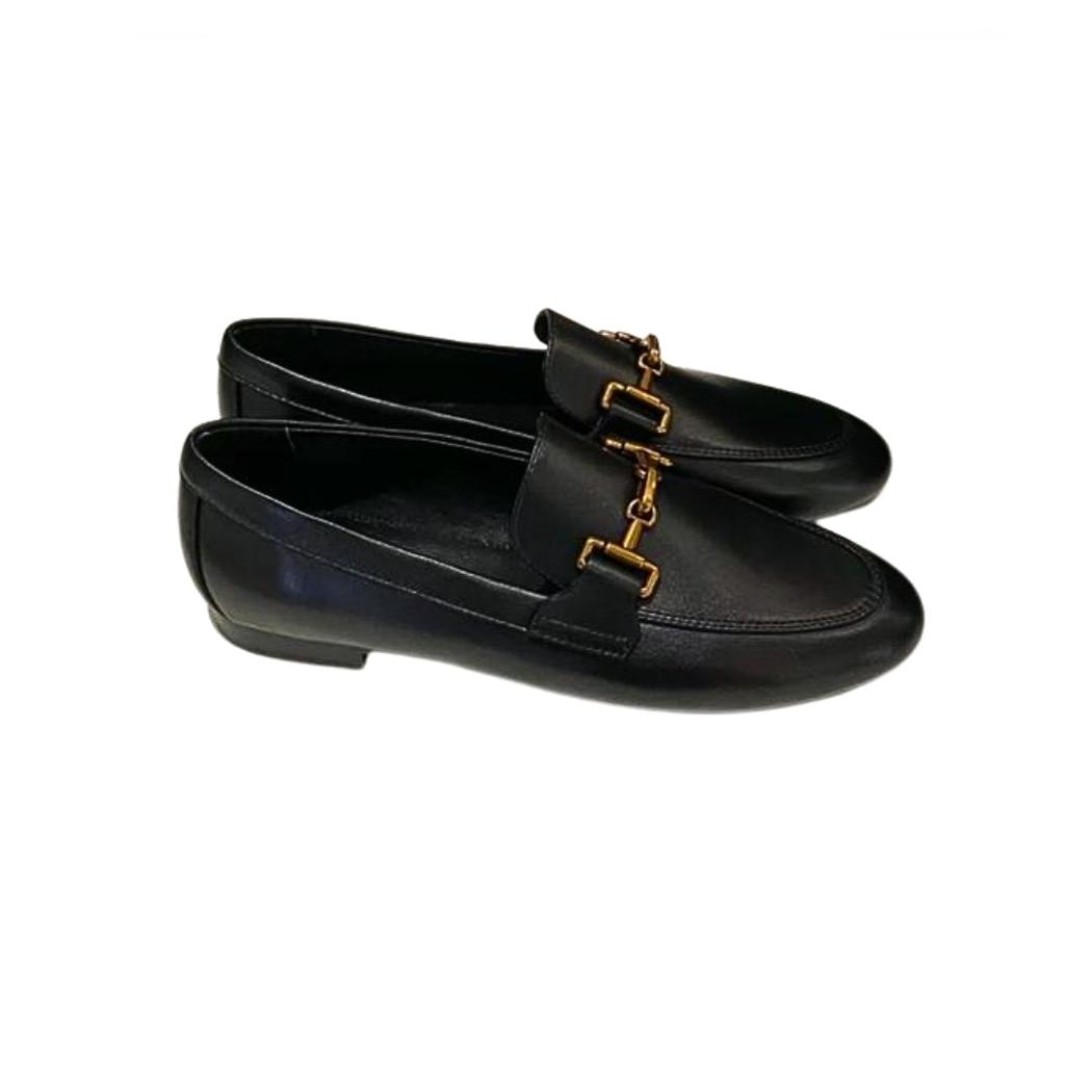 Mocassins pour femme en cuir véritable noir ou kaki