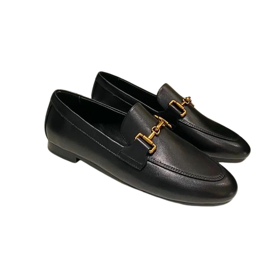 Mocassins pour femme en cuir véritable noir ou kaki
