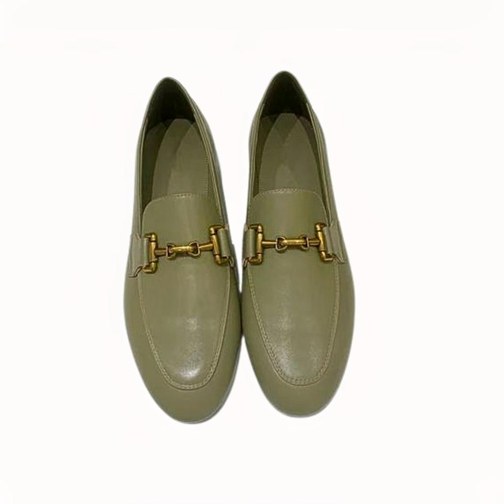Mocassins pour femme en cuir véritable noir ou kaki