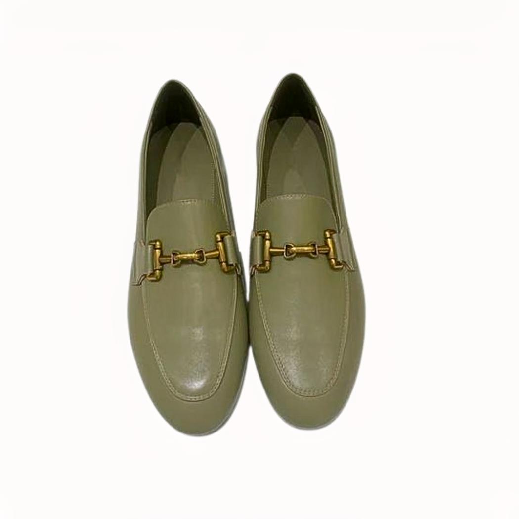 Mocassins pour femme en cuir véritable noir ou kaki