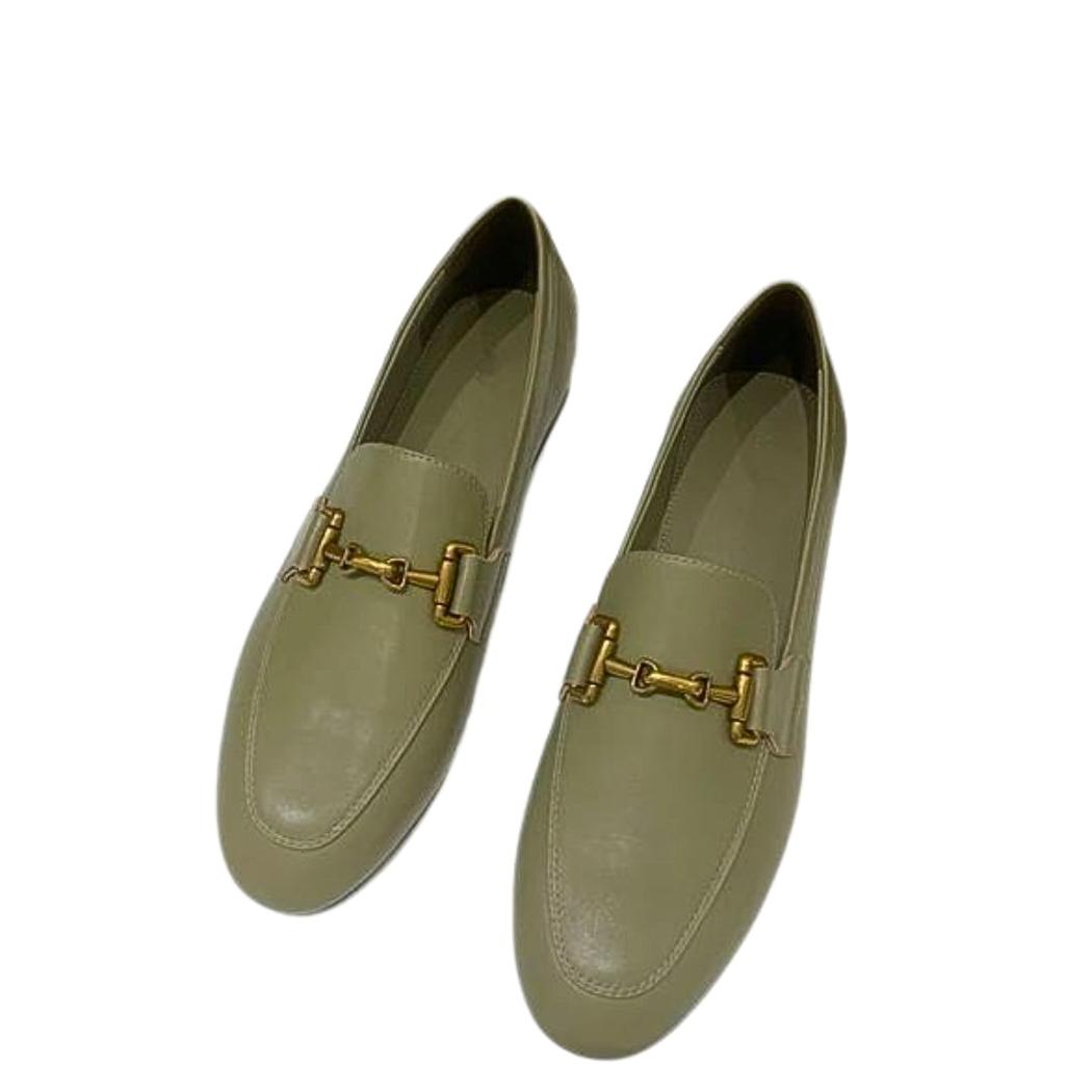 Mocassins pour femme en cuir véritable noir ou kaki