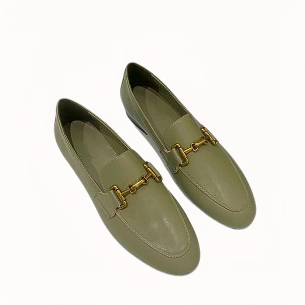 Mocassins pour femme en cuir véritable noir ou kaki