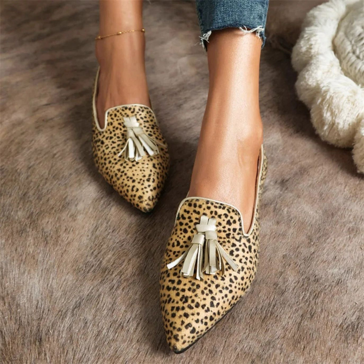 Mocassins femme léopard à glands