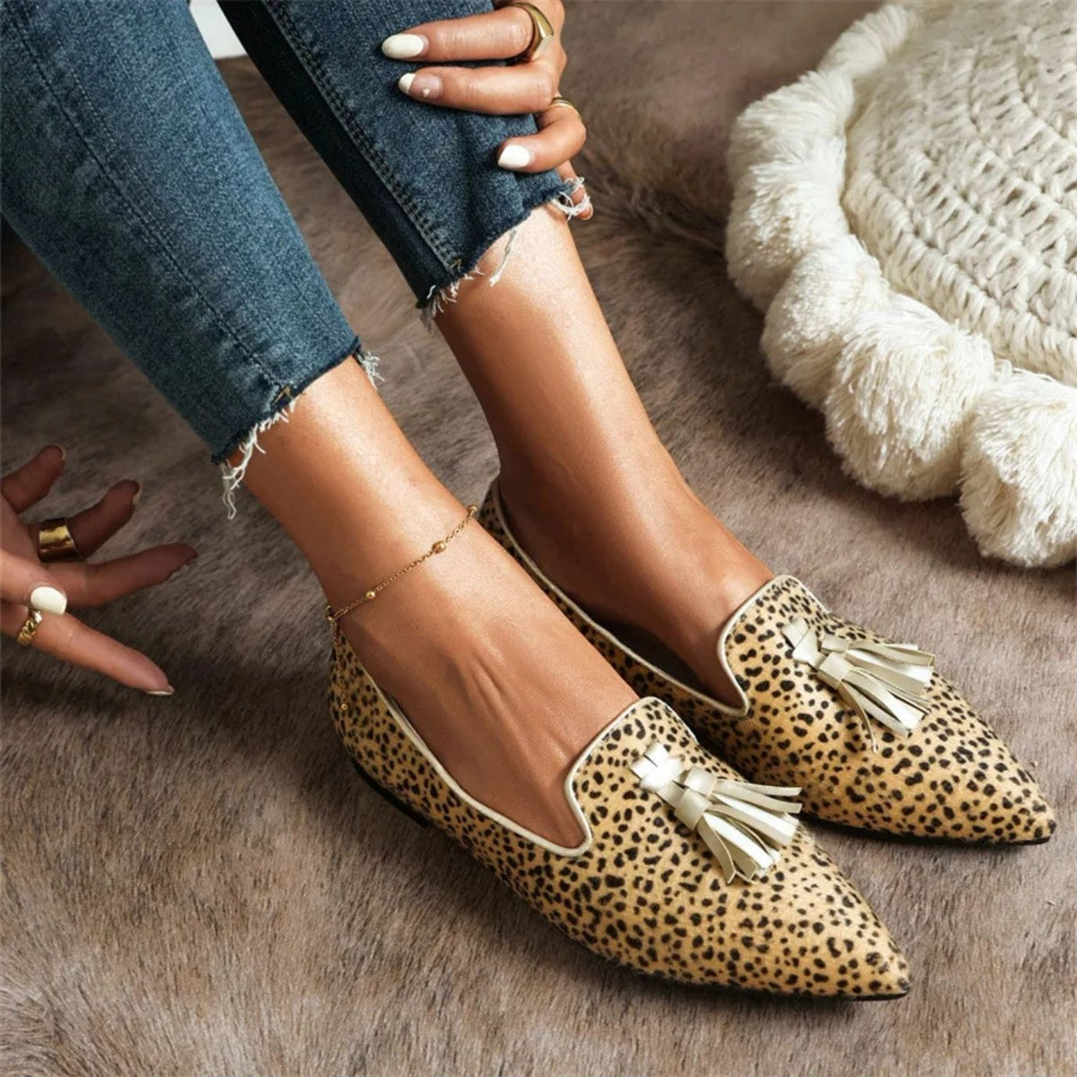 Mocassins femme léopard à glands
