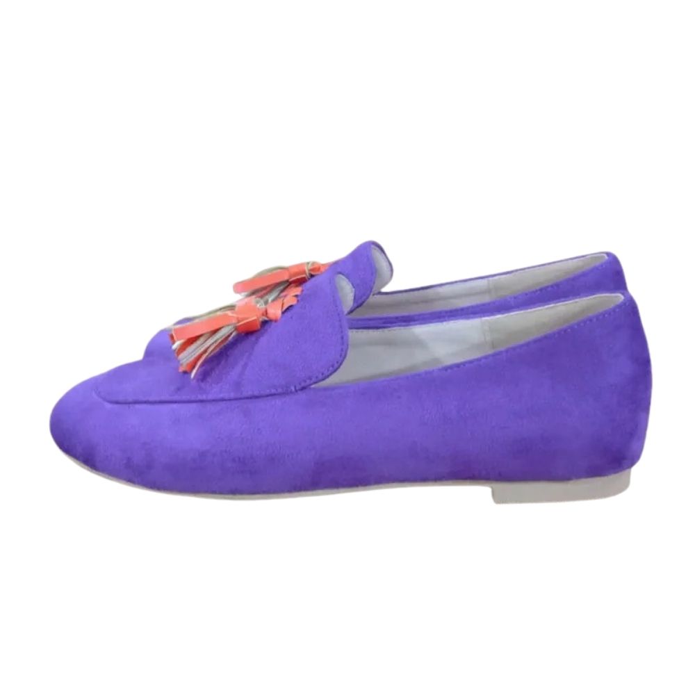 Mocassins femmes colorés à glands et talons plats