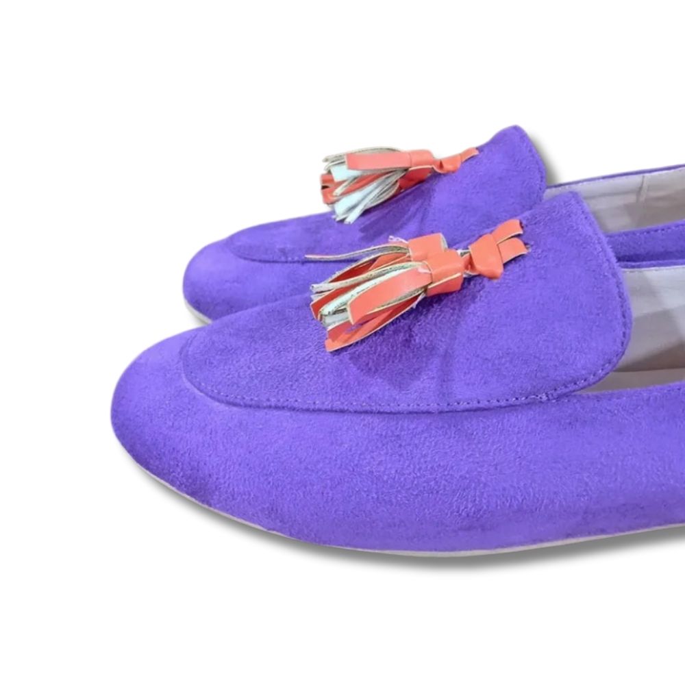 Mocassins femmes colorés à glands et talons plats