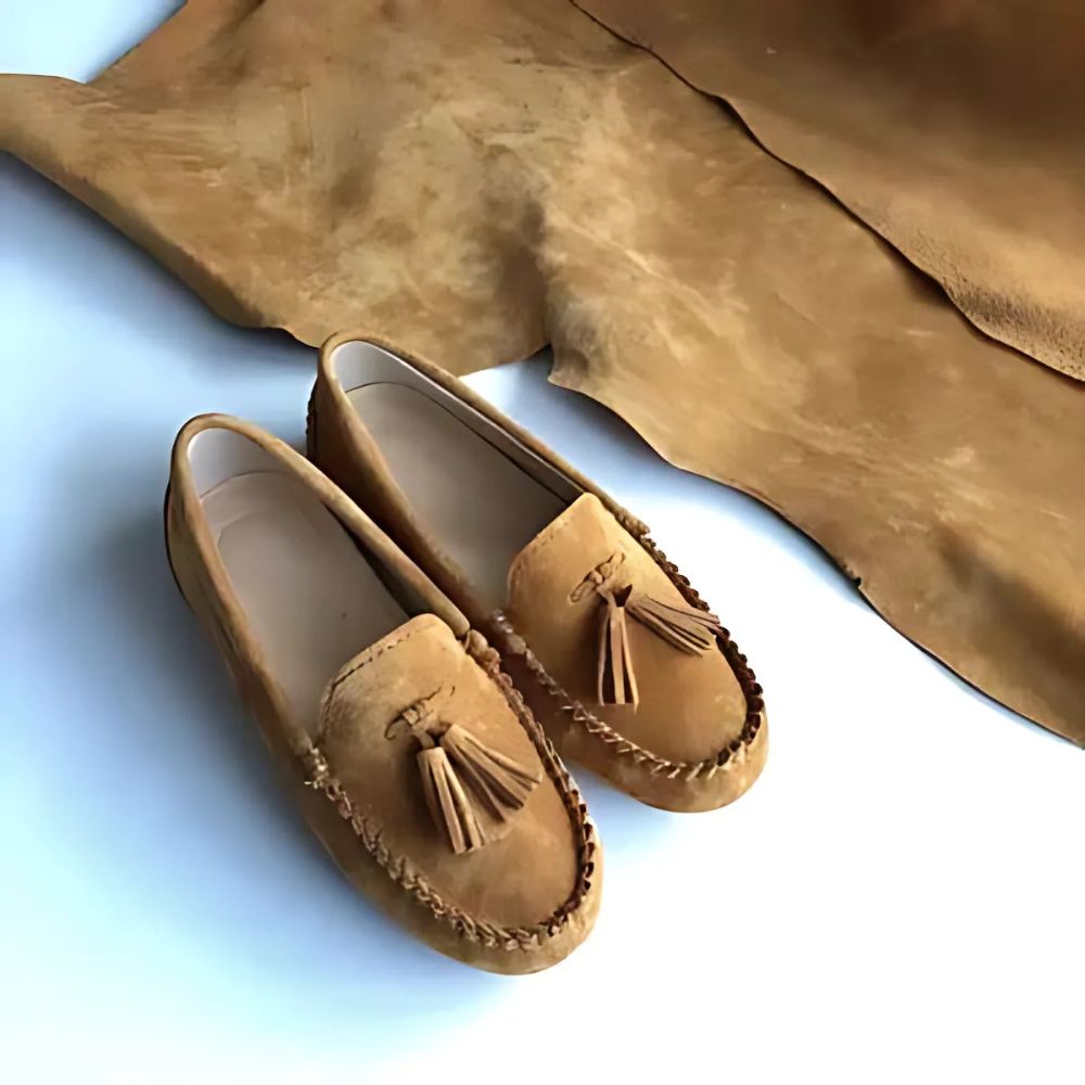Mocassins à glands en daim véritable pour femme