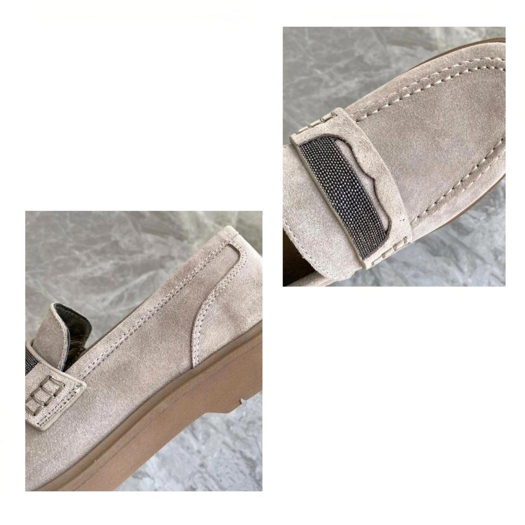 Mocassins gris pour femme en daim véritable