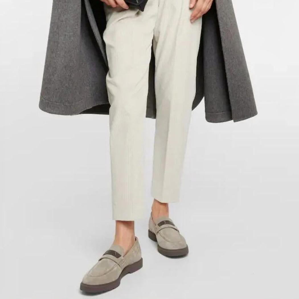 Mocassins gris pour femme en daim véritable