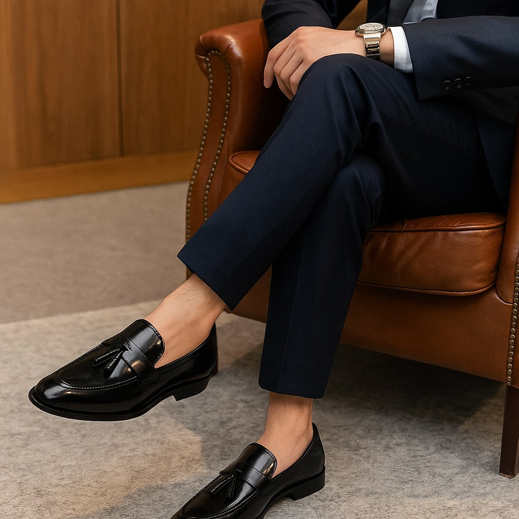 Mocassins habillés à glands en cuir véritable pour homme