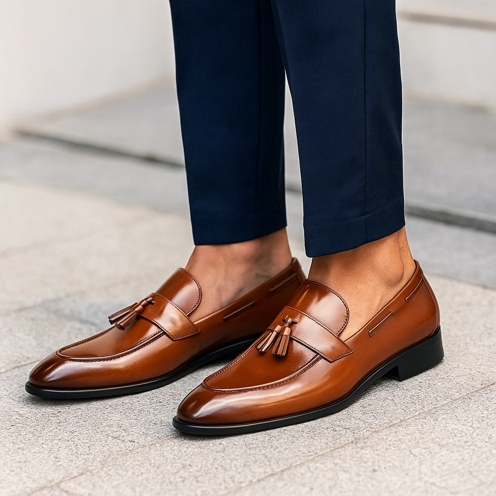 Mocassins habillés à glands en cuir véritable pour homme