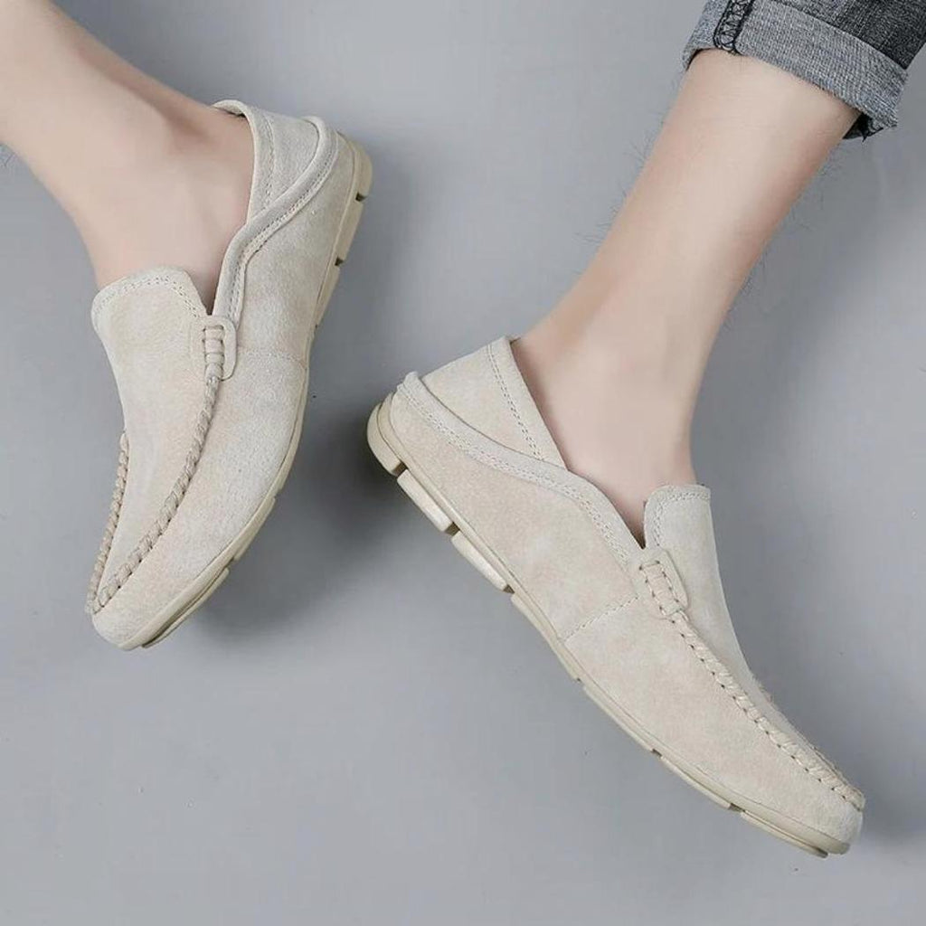 Mocassins pour homme en cuir véritable de couleur beige ou marron