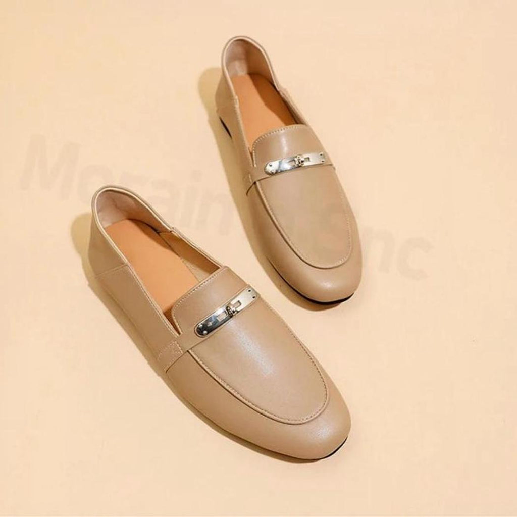 Mocassins légers à talons carrés en cuir véritable pour femme