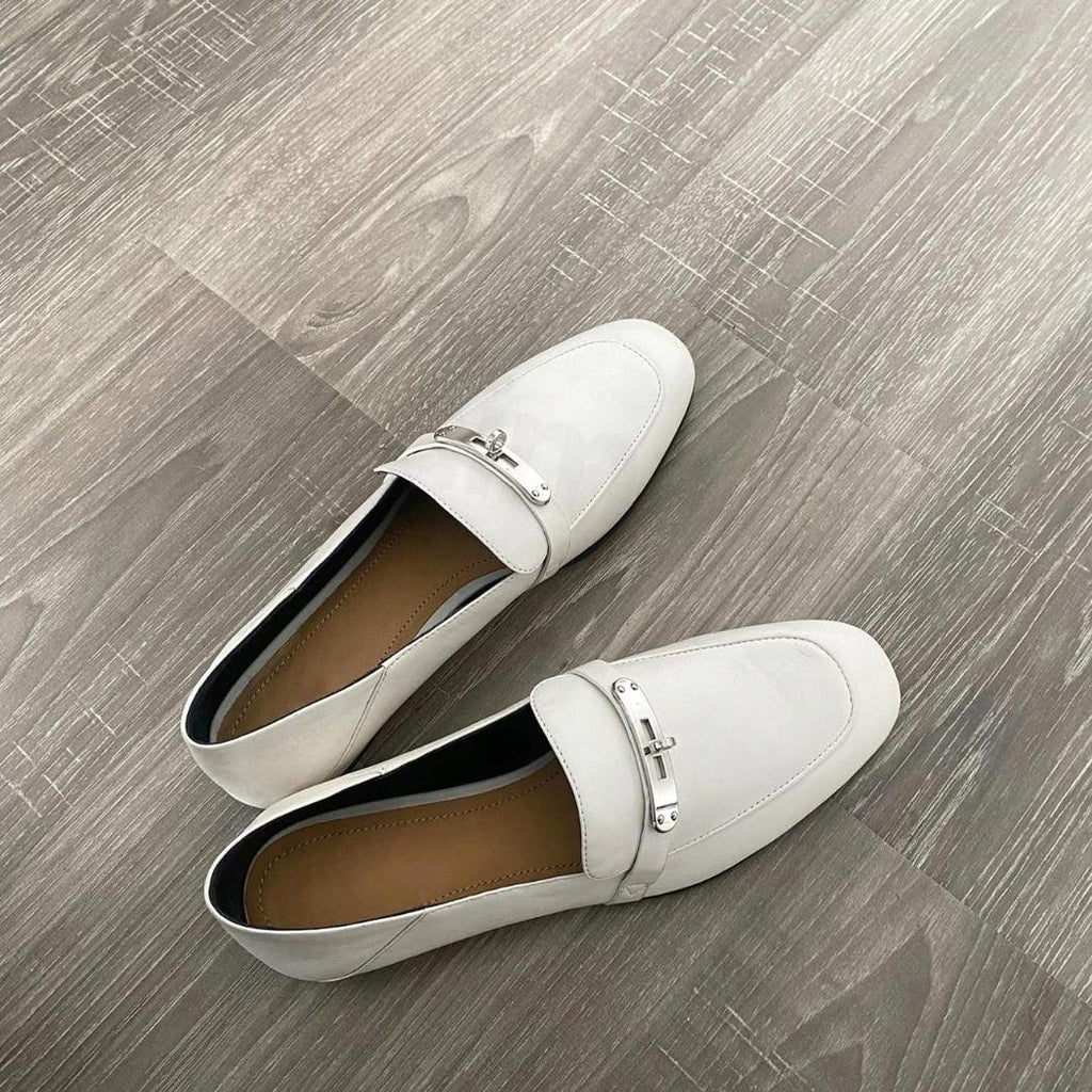 Mocassins légers à talons carrés en cuir véritable pour femme