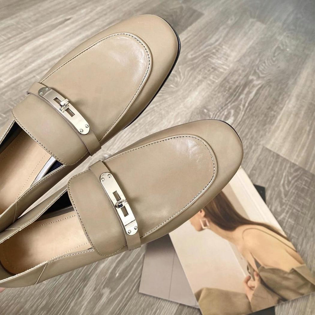 Mocassins légers à talons carrés en cuir véritable pour femme