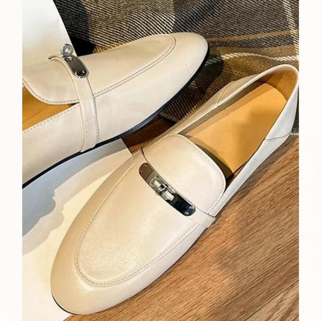 Mocassins légers à talons carrés en cuir véritable pour femme