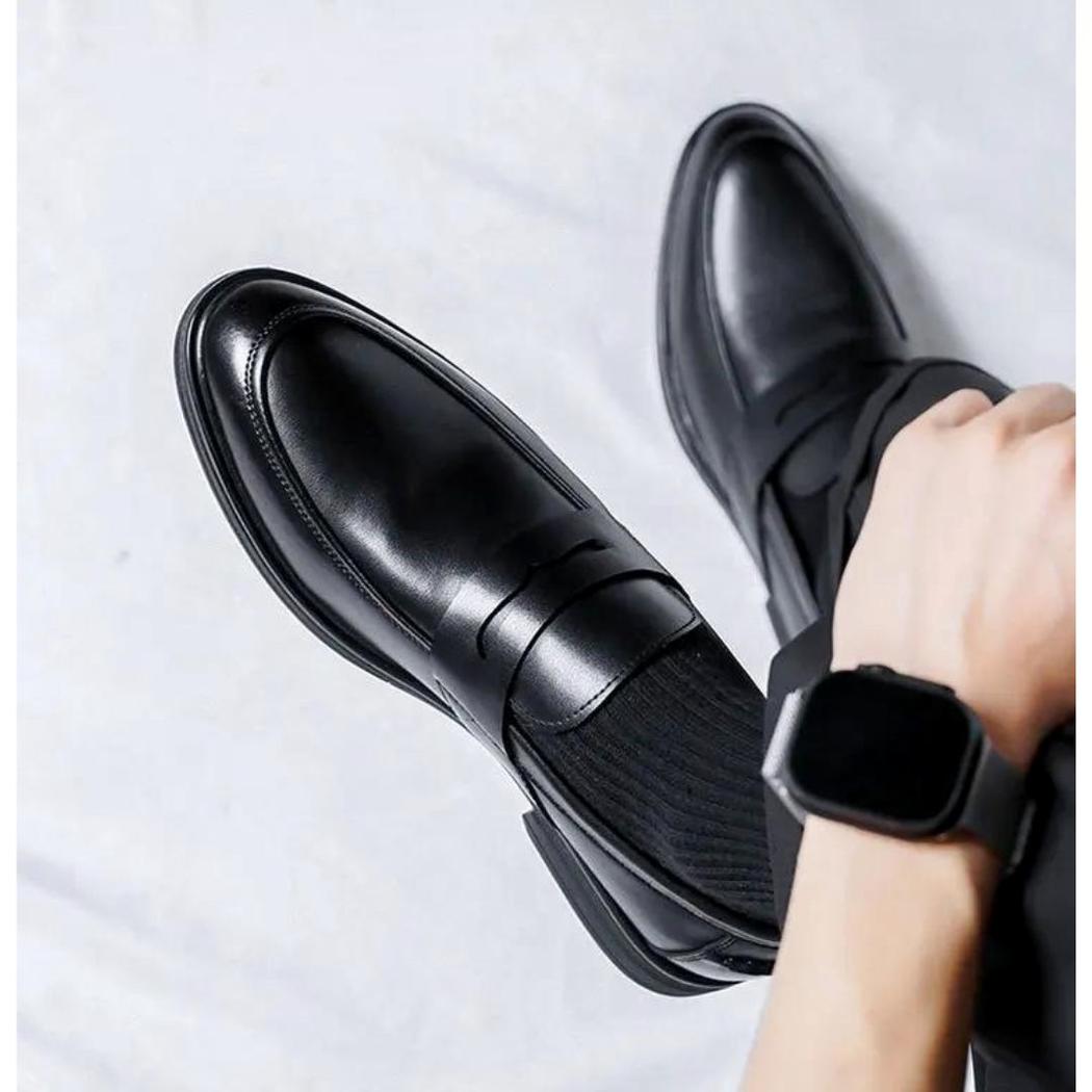 Mocassins noirs classiques en cuir synthétique pour homme