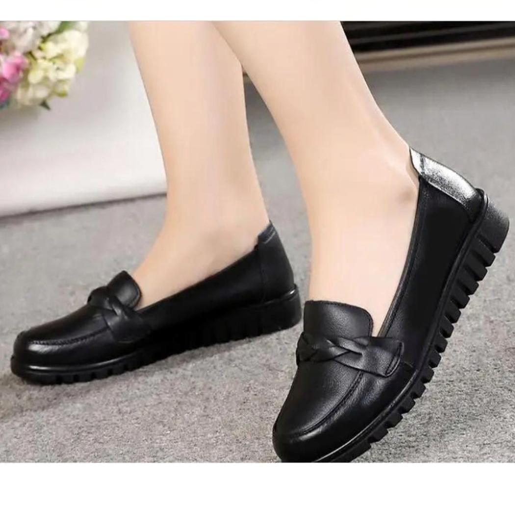 Mocassins noirs pour femme en cuir véritable