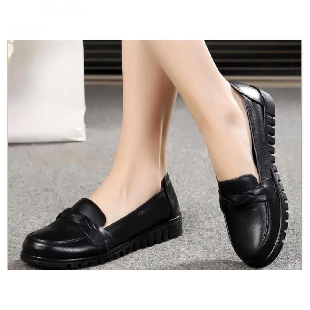 Mocassins noirs pour femme en cuir véritable