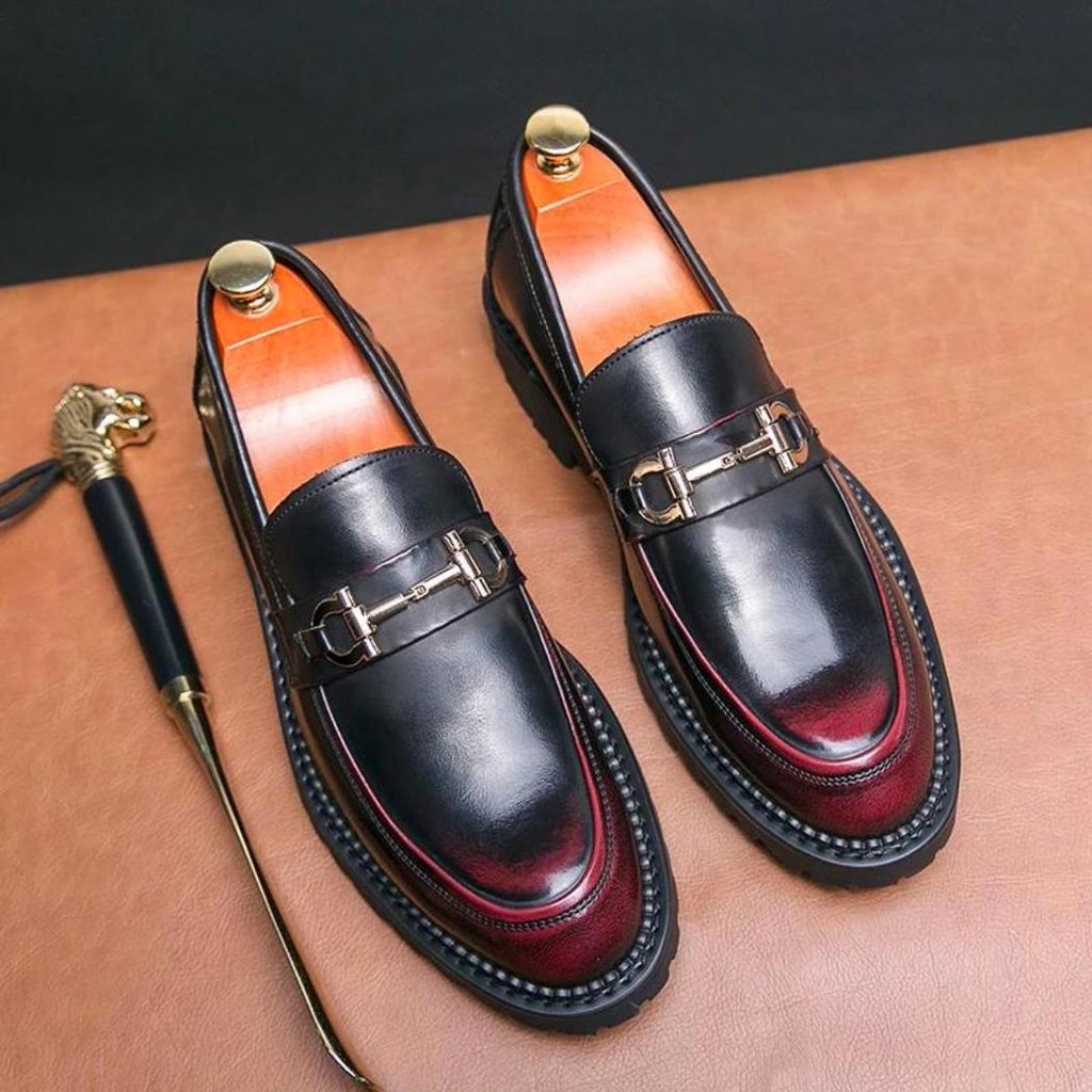 Mocassins noirs avec mors en métal en cuir synthétique pour homme