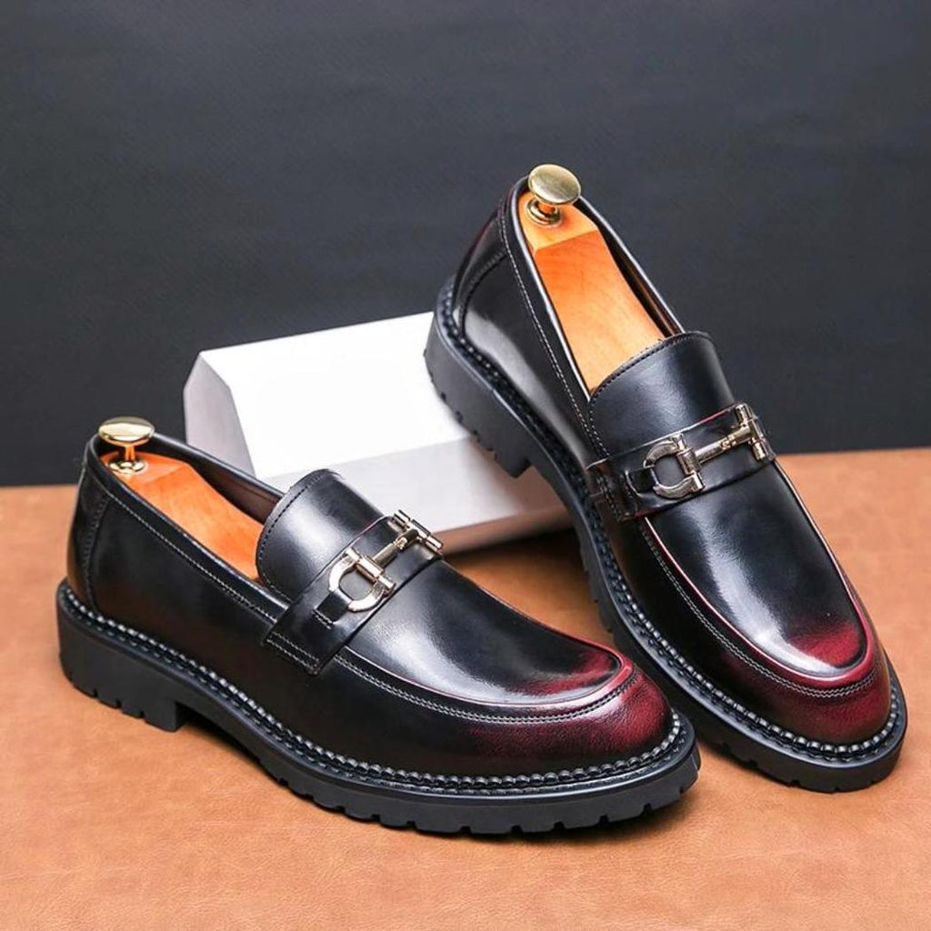 Mocassins noirs avec mors en métal en cuir synthétique pour homme