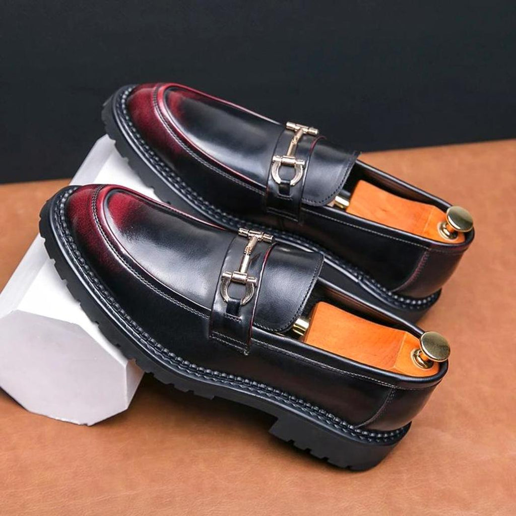 Mocassins noirs avec mors en métal en cuir synthétique pour homme