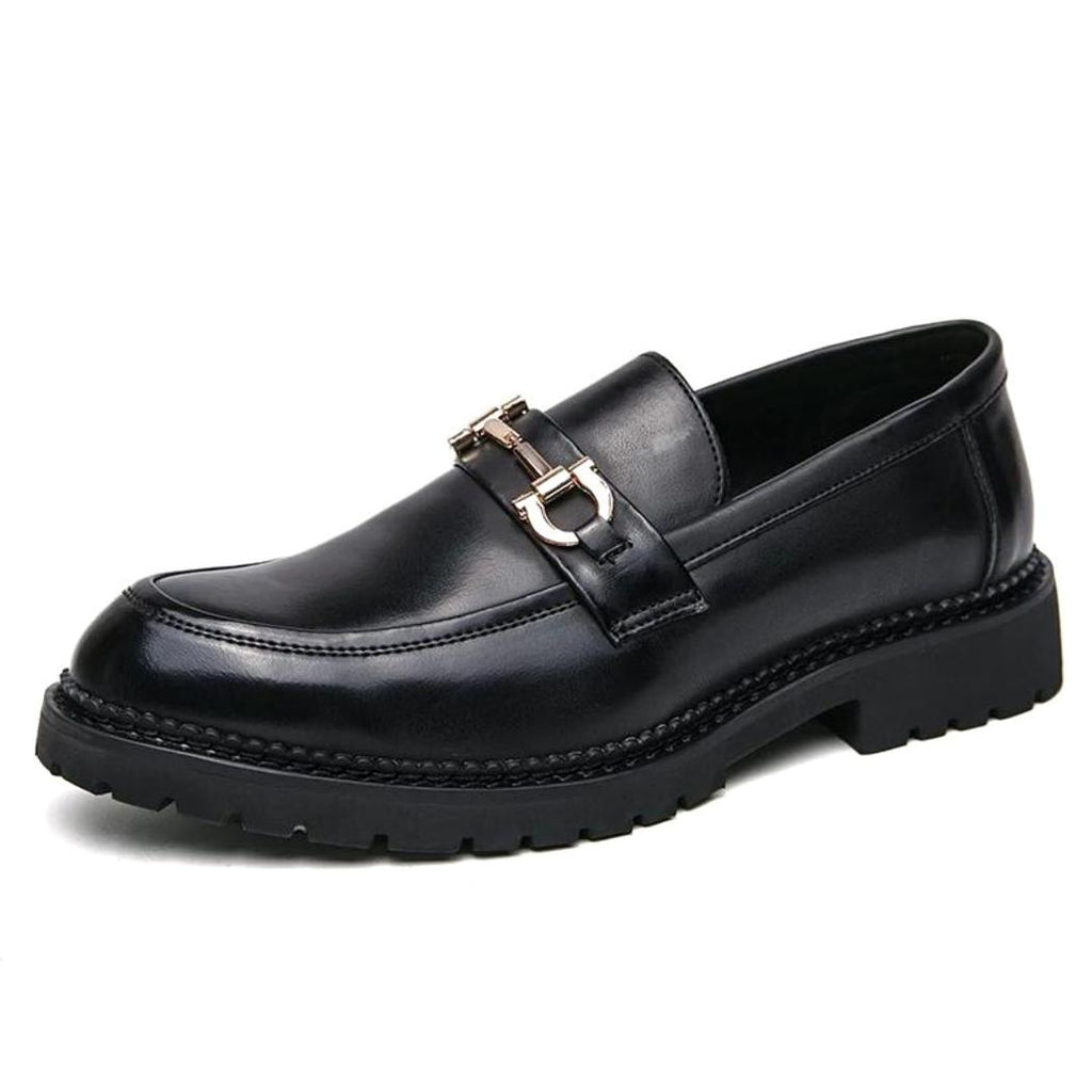 Mocassins noirs avec mors en métal en cuir synthétique pour homme