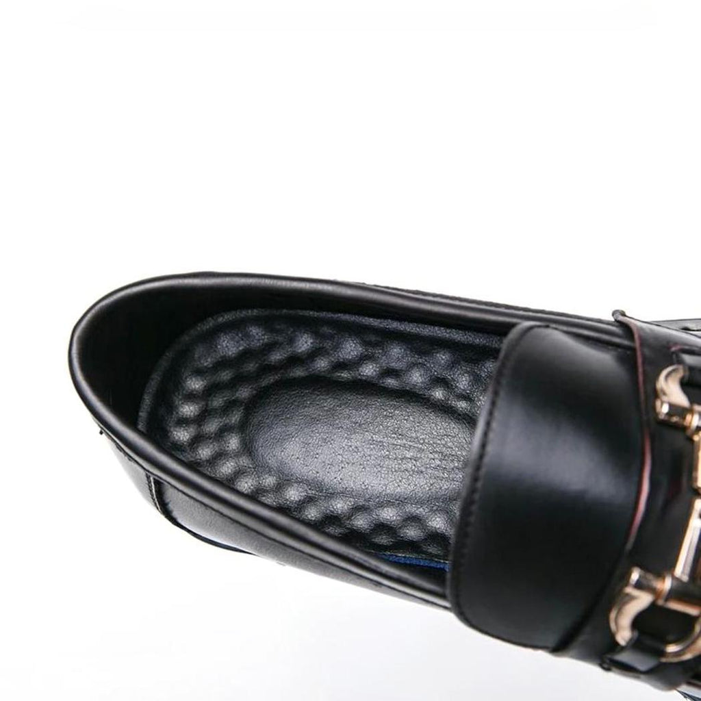 Mocassins noirs avec mors en métal en cuir synthétique pour homme