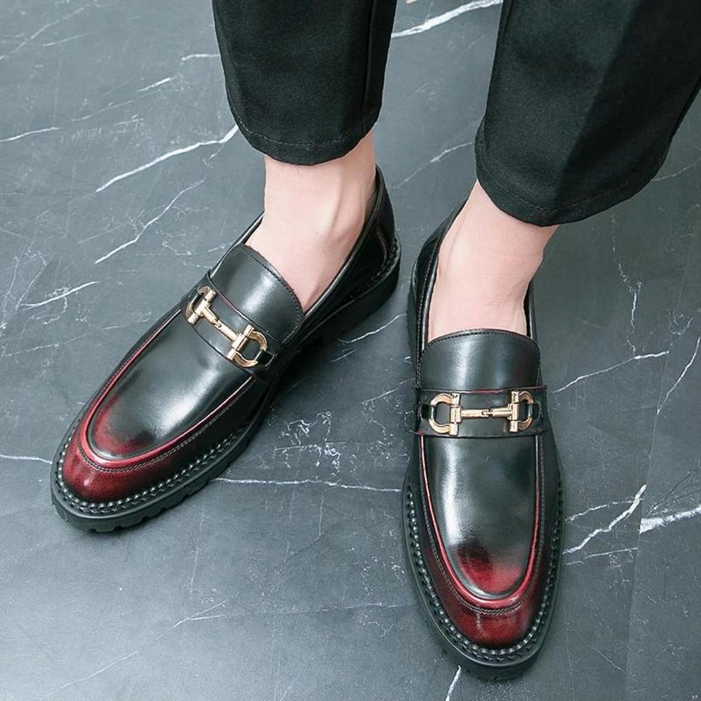 Mocassins noirs avec mors en métal en cuir synthétique pour homme