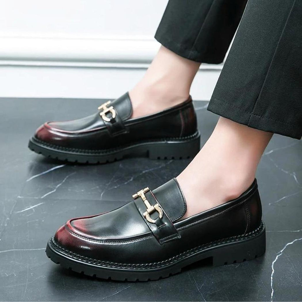 Mocassins noirs avec mors en métal en cuir synthétique pour homme